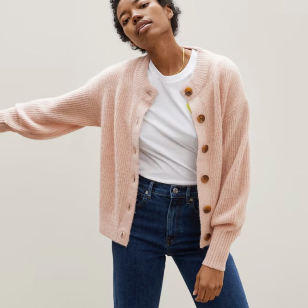 Everlane Alpaca Wool Blend Pink Button Down Cardigan Sweater in Medium